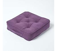 HOMESCAPES Rajput 100% Cotton Floor Cushion Purple 40 x 40 x 8 cm Square Indoor Garden Dining Chair Booster Seat Pad Cushion