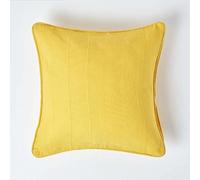 HOMESCAPES Rajput Ribbed Cushion Cover 18 x 18 Inches (45 x 45cm) Yellow 100% Cotton Coordinating with Rajput Throws and Curtains Easy care Washable at home