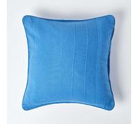HOMESCAPES Rajput Ribbed Cushion Cover 24 x 24 Inches (60 x 60cm) Blue 100% Cotton Coordinating with Rajput Throws and Curtains Easy care Washable at home
