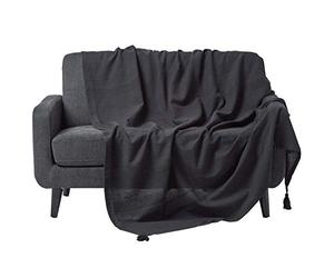 HOMESCAPES - Rajput Ribbed Throw 100 x 140 Inches Black 100% Cotton, Suitable for most 3 Seater Sofas or Double, King bedspreads, Easy care, washable at home.