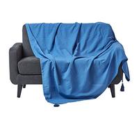 HOMESCAPES - Rajput Ribbed Throw 100 x 140 Inches Blue 100% Cotton, Suitable for most 3 Seater Sofas or Double, King bedspreads, Easy care, washable at home.