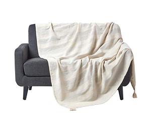HOMESCAPES - Rajput Ribbed Throw 100 x 140 Inches Natural 100% Cotton, Suitable for most 3 Seater Sofas or Double, King bedspreads, Easy care, washable at home.