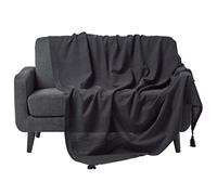 HOMESCAPES - Rajput Ribbed Throw 90 x 100 Inches Plain Black Handmade 100% Cotton Suitable for most 3 Seater Sofas Double King bedspreads Easy care washable at home