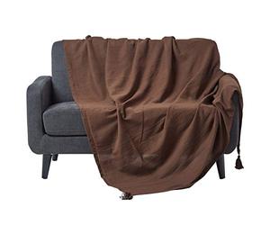 HOMESCAPES - Rajput Ribbed Throw 90 x 100 Inches Plain Chocolate Handmade 100% Cotton Suitable for most 3 Seater Sofas Double King bedspreads Easy care washable at home
