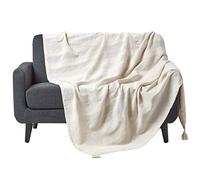 HOMESCAPES - Rajput Ribbed Throw 90 x 100 Inches Plain Natural Handmade 100% Cotton Suitable for most 3 Seater Sofas Double King bedspreads Easy care washable at home