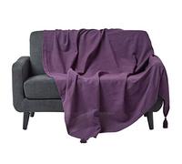 HOMESCAPES - Rajput Ribbed Throw 90 x 100 Inches Plain Purple Handmade 100% Cotton Suitable for most 3 Seater Sofas Double King bedspreads Easy care washable at home