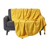 HOMESCAPES - Rajput Ribbed Throw 90 x 100 Inches Plain Yellow Handmade 100% Cotton Suitable for most 3 Seater Sofas Double King bedspreads Easy care washable at home