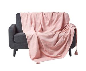 HOMESCAPES - Rajput Ribbed Throw/Bedspread - 150 x 200 cm (60 x 80 Inches) - Plain Pink - Handmade 100% Cotton - Suitable for most 1 Seater Sofas and Single beds - Easy care washable at home