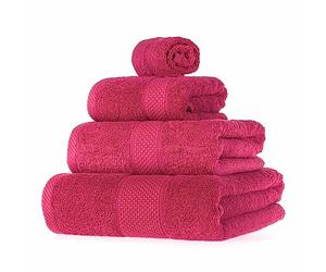 HOMESCAPES Raspberry Pink Turkish Cotton 4 Piece Towel Set Soft & Absorbent 500 GSM Heavyweight Face Cloth, Hand Towel, Bath Towel & Bath Sheet Towel Bale