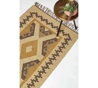 Homescapes Ravar Brown & Gold Kilim Runner Wool Rug 80 X 180 Cm Brown 80cm x 180cm