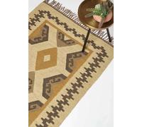 Homescapes Ravar Brown & Gold Kilim Wool Rug 120 X 170 Cm