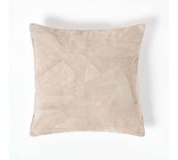 HOMESCAPES Real Leather Cream Cushion With Feather Insert 45 x 45 cm Square - 18 x 18 Inches - Recycled Leather Suede Sofa With Patchwork Pattern