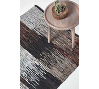 Homescapes Real Leather Handwoven Cutshuttle Rug Multi