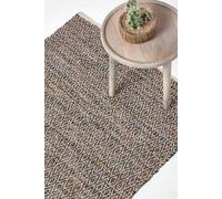 HOMESCAPES Brown Genuine Leather Rug Handwoven Diamond Design Recycled Eco Friendly Real Leather Rug, 150 x 240 cm
