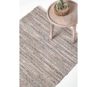 HOMESCAPES Grey Genuine Leather Rug Handwoven Diamond Design Recycled Eco Friendly Real Leather Rug, 90 x 150 cm