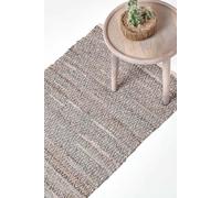 Homescapes Real Leather Handwoven Pattern Hall Runner, 66 X 200 Cm In Grey Grey