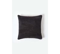 HOMESCAPES Real Leather Black Cushion with Feather Cushion Insert 45 x 45 cm Square - 18 x 18 Inches - Black Recycled Leather Suede Sofa Cushion with Patchwork Pattern
