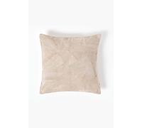 HOMESCAPES Real Leather Cream Cushion With Feather Insert 45 x 45 cm Square - 18 x 18 Inches - Recycled Leather Suede Sofa With Patchwork Pattern