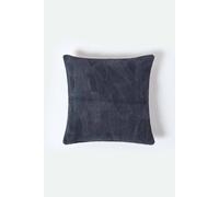 HOMESCAPES Real Leather Navy Blue Cushion with Feather Cushion Insert 45 x 45 cm Square - 18 x 18 Inches - Navy Blue Recycled Leather Suede Sofa Cushion with Patchwork Pattern