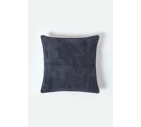 HOMESCAPES Real Leather Navy Blue Cushion with Feather Cushion Insert 45 x 45 cm Square - 18 x 18 Inches - Navy Blue Recycled Leather Suede Sofa Cushion with Patchwork Pattern