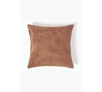 Homescapes Tan Brown Real Leather Suede Cushion With Feather Filling