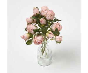 HOMESCAPES Real Touch Artificial Pink Roses, Realistic Flower Bouquet, 37 cm