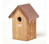 HOMESCAPES Solid Wood Bird House Wren Nesting Box H 20 cm x W 14 cm Garden Bird Box for Fence or Trees Crafted from Treated Pinewood Ready Assembled with Copper Roof