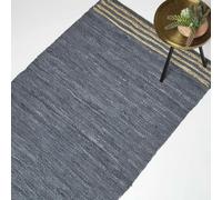 Homescapes Grey Recycled Leather Handwoven Stripe Rug Grey 90cm x 150cm