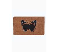 Homescapes Red Admiral Butterfly Coir Non-Slip Door Mat In Natural Natural 45cm x 75cm