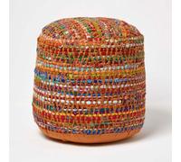 Homescapes Red And Multi-Colour Chindi Design Circular Bean Filled Pouffe