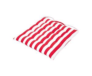 HOMESCAPES Red and White Stripe Seat Pad Cushion for Dining Chairs 100% Cotton Chair Pad with Straps 40 x 40 cm