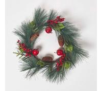 Homescapes Red Apple & Berries Christmas Wreath in Green Homescapes Green