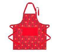 HOMESCAPES Red Christmas Apron 100% Cotton Reindeer Design Adjustable Xmas Pattern Apron with Pocket