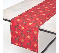 HOMESCAPES Red Christmas Table Runner 35 x 250 cm Long 100% Cotton “Red Reindeer” Pattern Xmas Runner