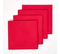Homescapes Red Cotton Christmas Napkins Set Of 4, Plain Fabric Table Napkins, 45 X 45Cm, Washable & Reusable