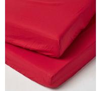 HOMESCAPES Red Cot Bed Fitted Sheets 70 x 140 cm 2 Pack 100% Egyptian Cotton Percale Soft Hypoallergenic Toddler Bed Sheet Fully Elasticated Skirt Breathable Easy Care 200 TC 400 Thread Count Equiv