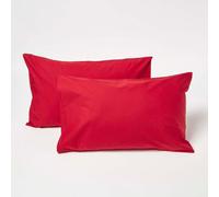 HOMESCAPES Crisp & Cool 200 TC Egyptian Cotton Percale Kids' Pillowcases - 40 x 60 cm, 2 Pack - Red