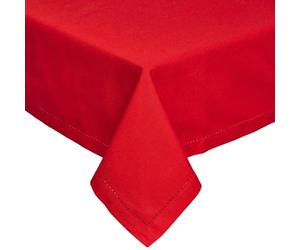 HOMESCAPES Red Cotton Tablecloth 6 to 8 seater Large Rectangular 137 x 228 cm (54 x 90 Inches) Washable Hand Woven 100% Plain Cotton with Decorative Ladder Stitch Edge