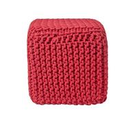 Homescapes Red Cube Cotton Knitted Pouffe Footstool
