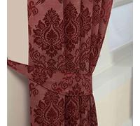 HOMESCAPES Red Curtain Tie back Pair Traditional Damask Style Motif Design, 2 Tie Backs for Matching Curtains