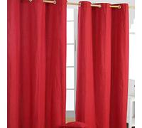 HOMESCAPES Red Eyelet Curtain Pair 137cm (54") Wide x 182cm (72") Drop Plain Heavy Unlined Curtains
