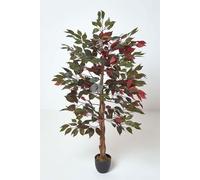 Homescapes Red and Green Artificial Capensia Tree with Real Wood Trunk, 4 Ft