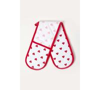 Homescapes Red Hearts Cotton Double Oven Glove Homescapes Red