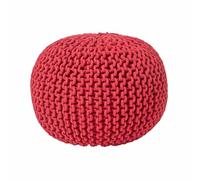 (Red) Knitted Cotton Pouffe Footstool Round 35 x 40 cm