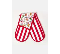 HOMESCAPES - Pure Cotton Double Oven Glove - Owls - Red Blue - 18 x 84 cm - Fully Coordinated Washable Kitchen Linen