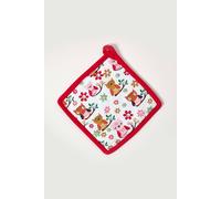 HOMESCAPES - Pure Cotton Pot Holder - Owls - Red Blue - 20 x 20 cm - Fully Coordinated Washable Kitchen Linen