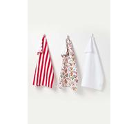 HOMESCAPES - Pure Cotton Tea Towels Set of Three - Owls - Red Blue - 50 x 70 cm - Fully Coordinated Washable Kitchen Linen