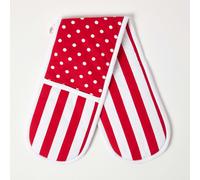 Homescapes Red Polka Dot Cotton Double Oven Glove