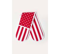 Homescapes Red Polka Dot Cotton Double Oven Glove Red One Size