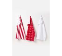 HOMESCAPES - Pure Cotton Tea Towels Set of Three - Polka Dot - Red White - 50 x 70 cm - Fully Coordinated Washable Kitchen Linen